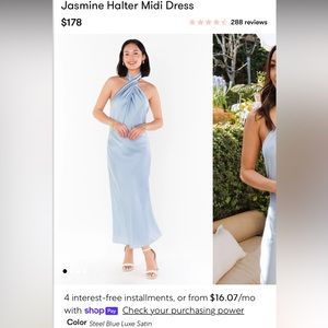 Show me your mumu Jasmine Halter Midi Dress Steel Blue Satin XS